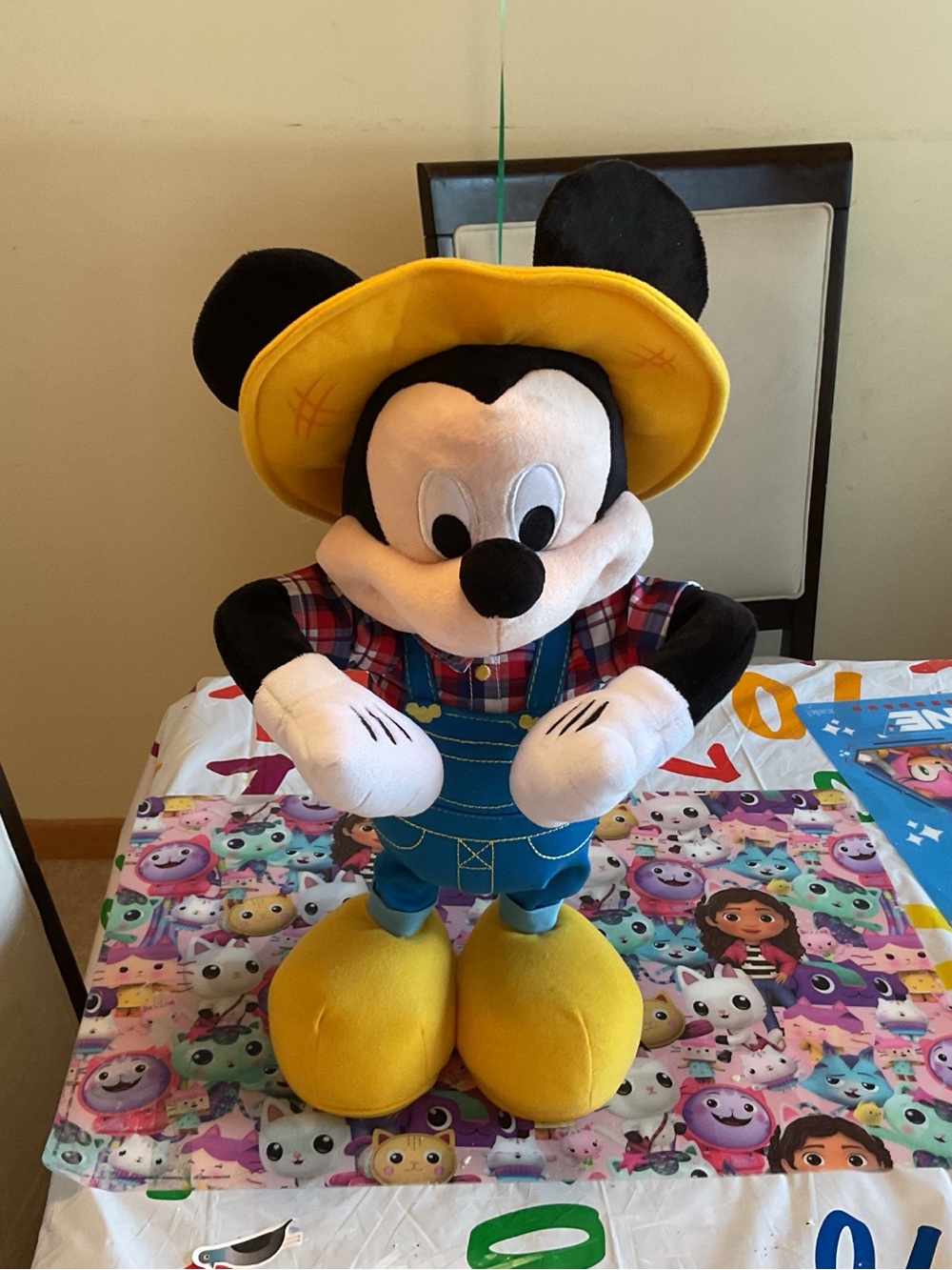 Disney Mickey Mouse Plush in Yellow Hat and Blue Overalls, with Batteries “